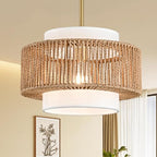 12.4"Farmhouse Chandelier for Dining Room, 1-Light Boho Rattan Chandelier Light Fixture Ceiling Hanging with Fabric Lampshade, Small Wicker Coastal Pendant Light for Kitchen Bedroom Island Hallway - size: 12.4″Fabric