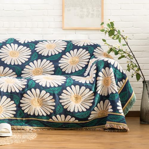 LumiSyne Cotton Woven Throw Blanket With Tassel Double-Sided Jacquard Bohemian Geometric Pattern Vintage Ethnic Style Decorative Throws For Sofa Bed Armchair Camping Blanket Tapestry Tablecloth Carpet - color: Blooming Daisy, size: 90×90cm