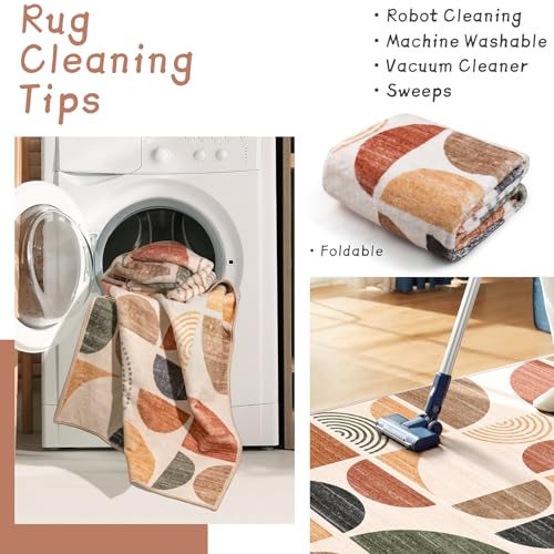 MUJOO Small Rug Washable,Boho 2x3 Area Rugs for Entryway Bathroom Entry Entrance Bedroom Kitchen,Front Door Mat Soft Throw Carpet Non Slip Indoor Modern Abstract Bohemian Terracotta - color: Rust and Brown, size: 2' x 3' (Rectangular)