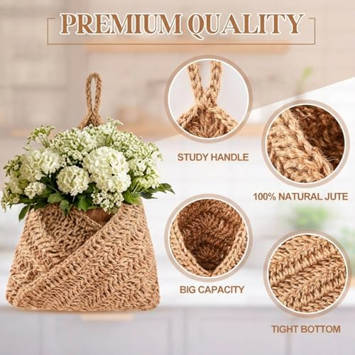 Honeydak Boho Decor Hanging Wall Baskets for Kitchen 3 Pack Teardrop Baskets with Hooks Storage Fruit Onion Vegetable Potato for Home 3 Sizes(Linen,Triangle,Jute) - color: Linen, size: Jute, style: Triangle