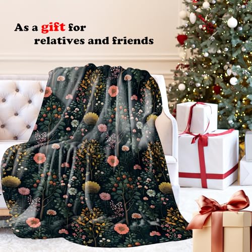 Moody Vintage Floral Throw Blanket for Couch, Cottagecore Home Decor, Dark Cottagecore Wildflower Plant Botanical Throw Blanket for Bedroom Living Room Home Decoration, 50x60 Inches - color: Color_5