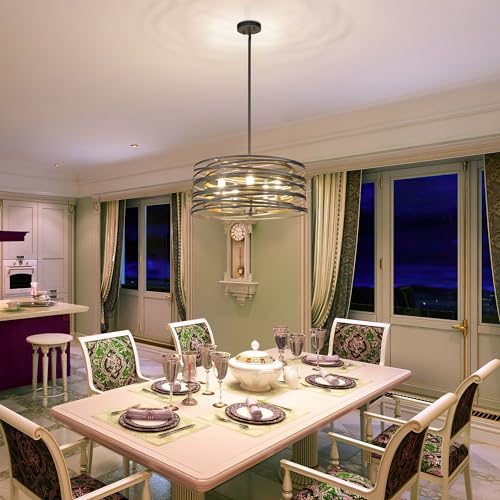 ACNKTZ 19.7'' Double Round Metal Chandelier, 5-Light Modern Farmhouse Dining Room Lights Over Table, Gold Chandelier for Hallway Kitchen Island Entryway Stairwell, Silver with Gold Interior - color: Silver with Gold Interior, size: 19.7"/5-Light