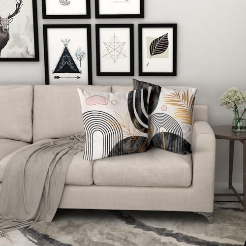 Pink and Black Pillows Boho Pillow Covers 16x16 Tropical Leaf Throw Pillows Mid Century Modern Couch Pillows for Living Room Set of 4 Geometric Bohemian Couch Covers - color: Blackboho, size: 16" x 16" (Pack of 4)