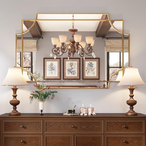 Kelly Miller 32"x48" Large Gold Mirror for Wall, Modern Decorative Mirror Rectangle Wall Vanity Mirror Bevelled Full Length for Bathroom Living Room Bedroom Farmhouse Fireplace Entryway - size: 48"L x 32"W