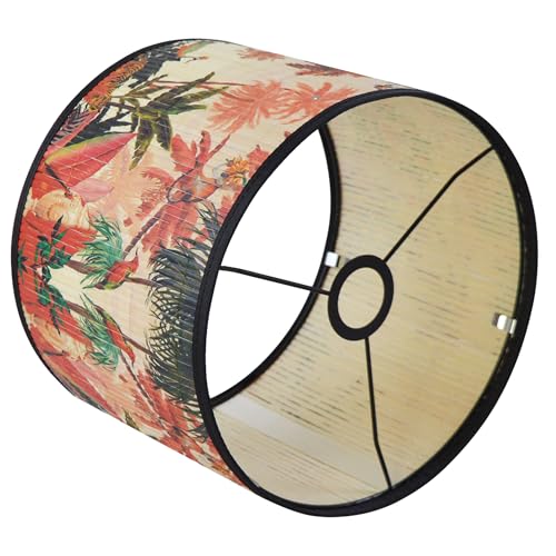 Bamboo Lamp Shade With Tropical Plants Chandelier Covers, Bohemian Farmhouse Drum Lamp Shade for Table Lamp Floor Lamp, Rustic Rattan Light Fixture for Bedroom Living Room (16x16x10 inch) - color: color3, size: 16*10