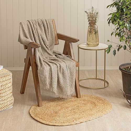 HOMEMONDE Reversible Oval Jute Door Mat - Hand Woven Natural Fiber - Farmhouse Braided Rugs for Entryway/Front Door/Porch/Meditation Mat/Home Decor (2 x 3 ft, Natural) - size: 2' x 3' (Oval)