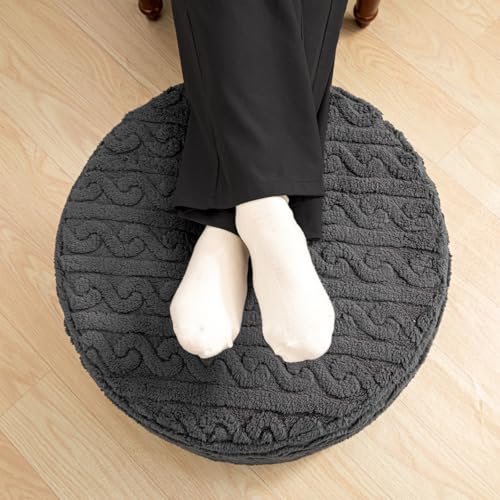 Round Plush Ottoman Pouf Stuffed– Fluffy Ottoman Foot Rest with Modern Foam Filler 20" x 14" Cozy Floor Pouf for Living Room & Bedroom (Gray) - color: Grey