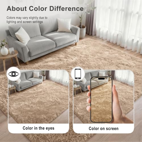 8x10 Area Rugs for Living Room Bedroom: Ultra Soft Fluffy Shag Rug Upgrade Non-Slip Non-Shedding Large Fuzzy Plush Carpet Indoor Floor Carpets for Kids Room Playroom Nursery Dorms Home Decor Beige - color: Beige, size: 8' x 10' (Rectangular)