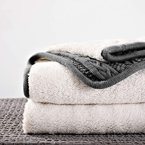 Longhui bedding Acrylic Cable Knit Sherpa Throw Blanket - Thick, Soft, Big, Cozy Grey Knitted Fleece Blankets for Couch, Sofa, Bed - Large 50 x 63 Inches Gray Coverlet All Season - color: Grey, size: 50" x 63", Standard