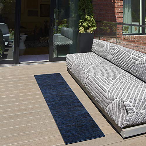 Nourison Home Nourison Essentials Midnight Blue 2'2" x 10' Area Rug - Easy Clean, Non Shedding, Bed Room, Living Room, Dining Room, Kitchen (10' Runner) - color: Midnight Blue, size: 2'2" x 10' (Runner)