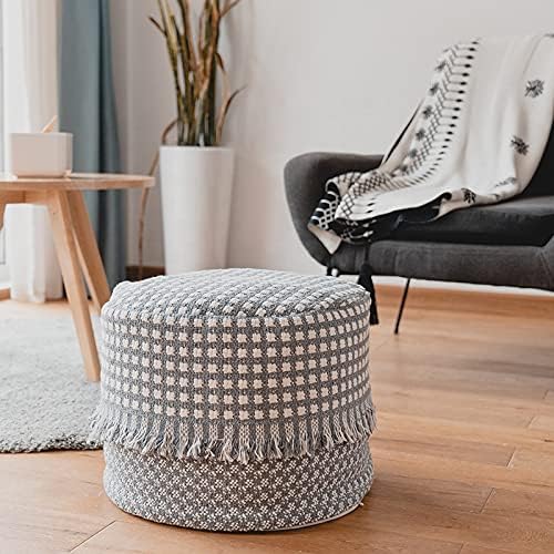 MOCOFO Boho Pouf Cover Unstuffed Square Ottoman Pouf Chair,Home Decor Pouf Cover(White,40x40x30cm)