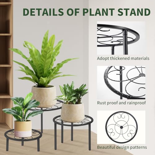 5 Pack Metal Plant Stands,Heavy Duty Potted Holder for Flower Pot, Rustproof Iron Plant Risers, Suitable for Indoor and Outdoor Decoration ,Garden Container Round Supports Rack for Planter - color: Black - 5 Pack