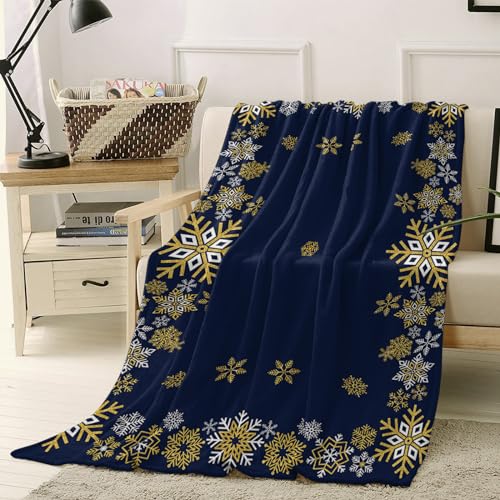Gold White Snowflakes Christmas Throw Blankets, Winter Xmas Holiday Soft Fleece Blanket Decorative for Home Sofa Couch Chair Living Bedroom,40x50 Inches, Navy Blue - color: Christmas-hzf05874, size: 40x50 Inch