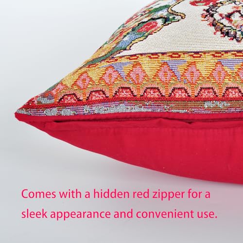 Bohemian Jacquard Throw Pillow Cover 18x18, Vibrant Multicolor Woven Tapestry Cushion Shell with Red Piped Edges, Decorative Square Pillow Case, Solid Red TC Backing - Cover Only - color: Sapphire Blue: Bohemian Pattern