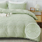 EMME Boho Duvet Cover Queen Size Sage Green - 3 Pieces Soft & Breathable Tufted Shabby Chic Embroidery Bedding for All Seasons, 1 Duvet Cover with 2 Pillow Shams & Zipper Closure (Sage Green, Queen) - color: 25 - Sage Green, size: Queen(90"×90")