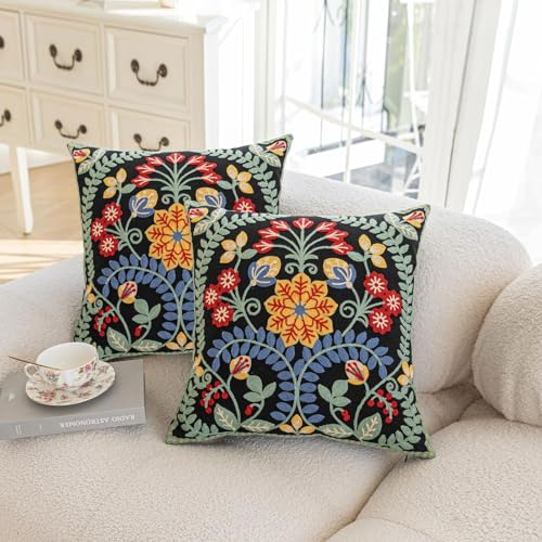 YIcabinet Pack of 2 Throw Pillow Covers,Leaf Snowflake Embroidered Pillow Case Soft Decorative Pillowcases for Home Sofa Couch 18x18 Inch - color: Black15