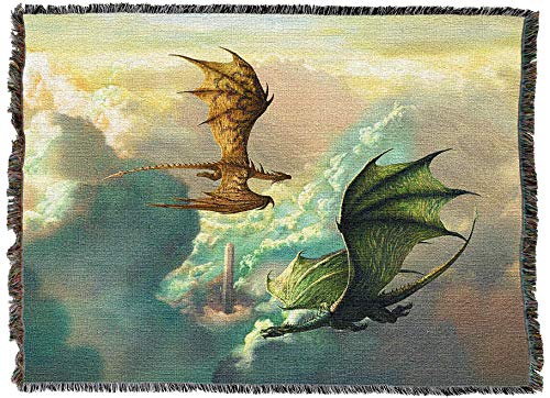 Pure Country Weavers Clouds Tower Dragons Blanket by Ciruelo - Gift Fantasy Tapestry Throw Woven from Cotton - Made in the USA (72x54) - color: Clouds Tower