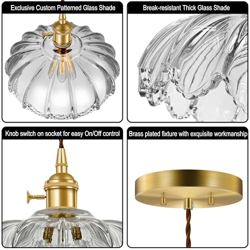 Hardwired Pendant Light Fixture, Hanging Light Fixture, Glass Shade Pendant Light with Rotary Switch, Modern Lamp for Kitchen Island, Bedroom, Dining Room, Living Room (Clear, 6 Ft Cord) - color: Clear, size: 6 ft