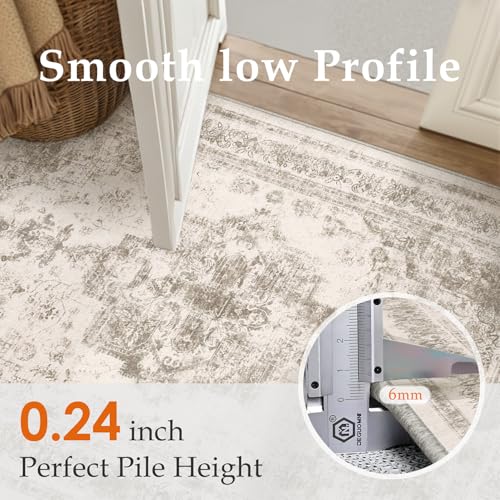 PureCozy Runner Rug 2x6 Beige Hallway Washable Carpet Non Slip Vintage Medallion Carpet Low Pile Soft Distressed Retro Indoor Long Rug for Entryway Kitchen Bathroom Laundry Bedroom - color: Distressed | Beige, size: 2' x 6' (Runner)