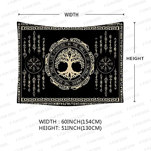 F-FUN SOUL Nordic Vikings Tapestry, 60x51inches Soft Flannel, Viking Yggdrasil Tree of Life Celtic Rune Scandinavian Aesthetic Mythology Tapestry Wall Hanging for Bedroom Living Room Decor GTZYFS1796 - color: Yggdrasil Tree of Life, size: 60"L x 51"W