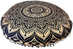32" Gold Mandala Barmeri Large Floor Pillow Cover Cushion Meditation Seating Ottoman Throw Cover Hippie Decorative Zipped Bohemian Pouf Ottoman Poufs, Pom Pom Pillow Cases (Gold Black, 32 inch Round)