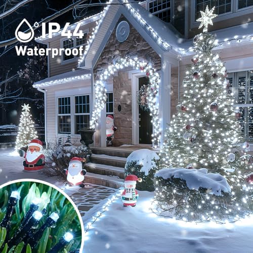 JMEXSUSS 600 LED Solar Christmas Lights Outdoor Waterproof, 206.7ft White Solar Lights Outdoor, 8 Modes White String Light for Yard Patio Tree Gardens Wedding Party Christmas Decor - color: White, size: 600LED*1