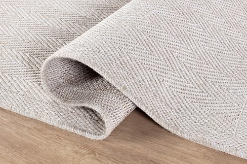 CAMILSON Easy Jute Round Rug 4ft Indoor Outdoor Off-White Color Fiber Area Rugs for Living Room and Patio Rug Herringbone Boho Woven Design Easy-Cleaning Washable Outside Carpet Alfombras (4 Round) - color: Herringbone/Bone, size: 4' (Round)