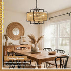 20" Boho Woven Chandeliers 4-Light Hand Rattan Ceiling Pendant Light Fixture Farmhouse Hanging Lighting for Kitchen,Bedroom, Dining Room, Hallway, Entryway, E26 - size: Lantern-20''-V
