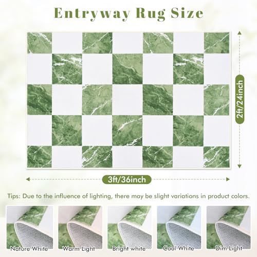 Yinhua Checkered Rug 2x3, Green and White Entryway Rug Washable Area Rugs for Entryway, Classic Geometric Non Slip Door Mat Soft Low Pile Throw Rugs Marble Small Carpet for Foyer Porch Doorway Bedside - color: Sage Green & White, size: 2x3 ft