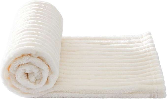 MIULEE Super Soft Throw Blanket with Stripe Pattern for Lightweight Fleece Warm Plush Cozy Bed Blanket 30"x40", Cream White
