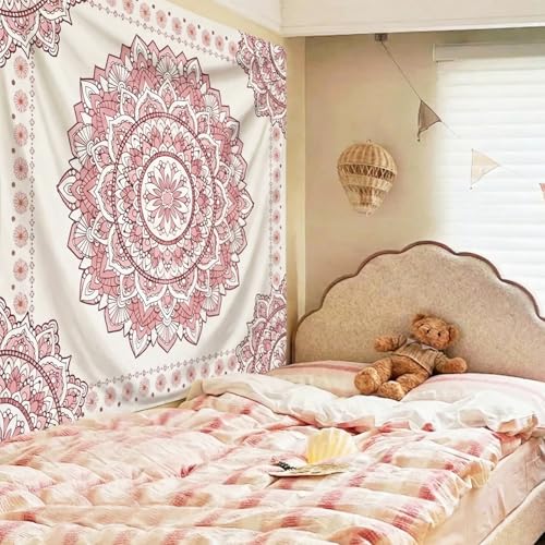 Atrippy Large Boho Pink Mandala Wall Tapestry for Bedroom, White and Pink Aesthetic Tapestry Room Decor for Teen Girls, Extra Big Art Floral Wall Hanging for College Dorm 60x79 inches - color: A Pink Mandala Tapestry, size: 79"L x 60"W