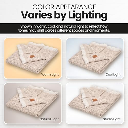 Gold Case Throw Blanket for Couch - 100% Recycled Turkish Cotton Blankets & Throws - Retro Soft Throw Blankets for Living Room - Boho Decorative Woven Couch Blanket - 50x60 - Beige - color: Retro Beige, size: 50x60"