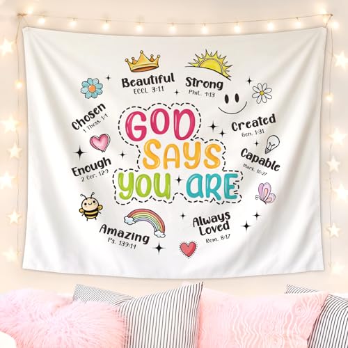 Lacama Christian Tapestry, Cute God Says You are Bible Tapestry Decor for Bedroom College Dorm Apartment, College Dorm Decor,Christian Gifts for Women, 50x60 Inches - color: god says you are-2-Smile face