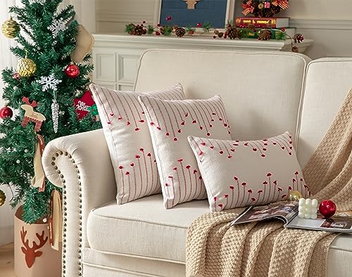 Caflife Boho Christmas Throw Pillow Covers 12x20 Set of 2, Holiday Christmas Decorative Pillow Covers Beige with Red Line for Modern Farmhouse Couch Sofa Bedroom Living Room Outdoor - color: Red Beige, size: 20" x 12" (Pack of 2)