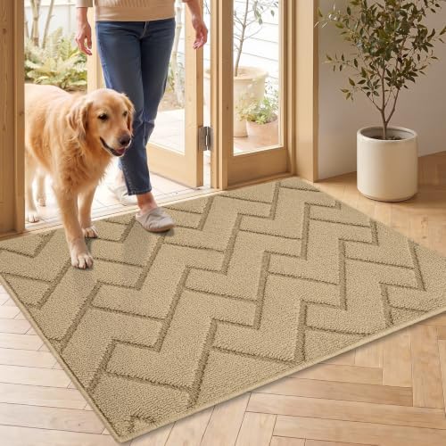hicorfe Front Door Mat Outside Entrance,24"x35" Absorbent Muddy Dirt Resist Welcome Door Mats Outdoor Indoor,Stain and Fade Resistant,Non Slip Backing Entry Mat Doormat for Entryway (Beige) - color: Beige, size: 35" x 24" (Rectangular)