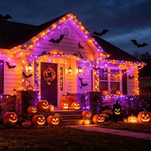 Orange&Purple Halloween Lights, 100 Count, Incandescent Mini Halloween String Lights Outdoor, Black Wire Connectable Tree Light for Garland Xmas Thanksgiving Holiday Patio Home Decor - color: Orange & Purple