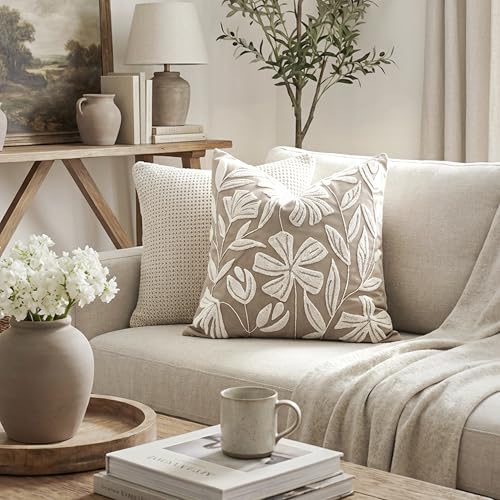 BlissBlush Decorative Throw Pillow Cover 20x20, Light Taupe Velvet Accent Cushion Cover for Couch Sofa Living Room, Floral Tufted Square Pillowcase (Cover Only) - color: Light Taupe, size: 20" x 20" (Pack of 1)