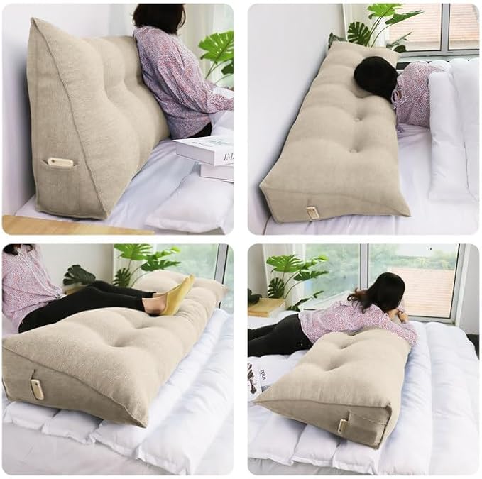WOWMAX Headboard Pillow Queen Triangular Bed Wedge Pillow for Headboard Wedge Pillow Headboard for Daybed Bunk Bed Large Bolster Pillow for Bed with Removable Cover, 80% Cotton & 20% Linen Blend
