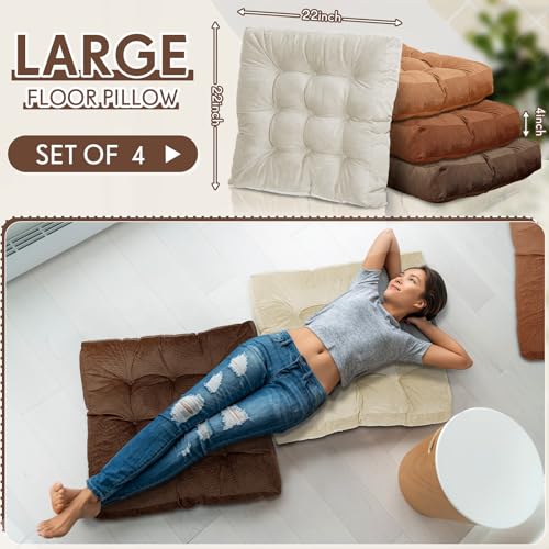 Jerify Floor Pillow Cushions Large Round Square Large Meditation Floor Pillow for Classroom Adult Meditation Picnic Party Seating Learning Daycare School(Square,Brown,4 Pcs) - color: Brown, size: Square