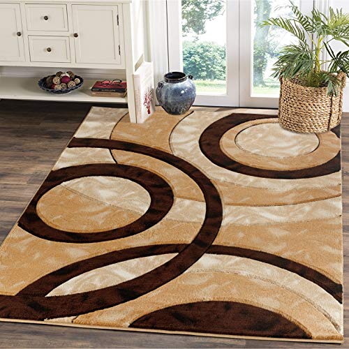 GLORY RUGS Area Rug Modern 8x10 Brown Circles Geometry Soft Hand Carved Contemporary Floor Carpet Fluffy Texture for Indoor Living Dining Room and Bedroom Area - color: Brown, size: 8' x 10' (Rectangular)