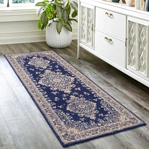 HOMORE 2x6 Runner Rug for Entryway Non Slip Washable Hallway Runners Rugs, Navy Bedroom Rug Faux Wool Floor Carpet for Kitchen Indoor Front Entrance Laundry Living Room Dorm - color: Navy Blue, size: 2' x 6' (Rectangular)