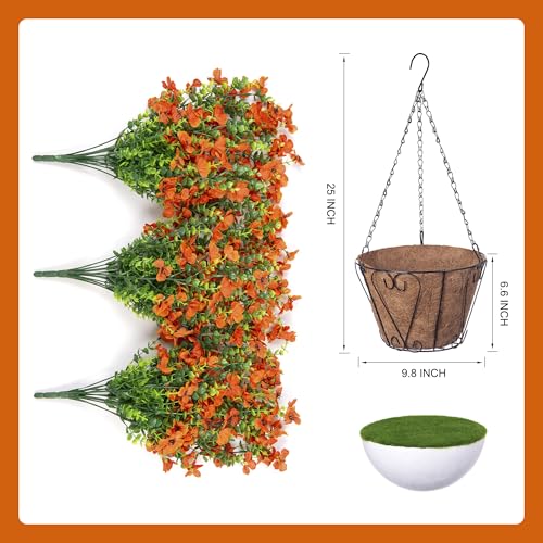 Artificial Fake Hanging Flowers Plants with Basket for Outdoor Decor, Fake Flower Plants No Fade Plastic Faux Silk Daisy Flowers Hanging Decoration for Farmhouse Home Garden Porch Patio(Orange) - color: Dyellow