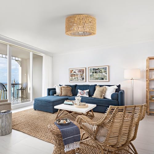 Rattan Ceiling Light Fixture, 3 Light Bohemian Modern Woven Ceiling Light, Boho Flush Mount Ceiling Light for Bedroom Living Room Dining Room, Bulb NOT Included - color: Gold, size: 3-Light-Round