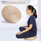 Meditation Pillow,Tatami,Floor Cushion,Floor Pillow,15.7inch / 40cm Dia Straw Floor Seat Cushion for Deep Thought Leisure Round Shape Soft Pouf Light Yellow Knitted Tatami Cushion