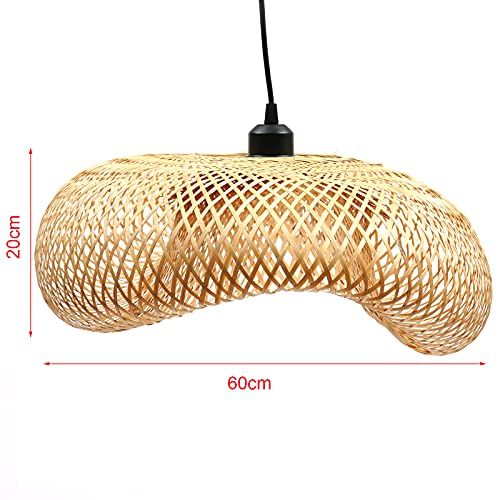 Hand-Woven Bamboo Pendant Light, Lantern Lamp Rattan Single Light Weaving Natural Wooden Ceiling Hanging Fixture with Adjustable Cord for Kitchen Dining Room Restaurant Farmhouse - color: Semicircle,Style 3