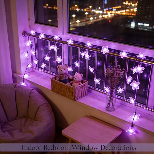 Purple Flower Fairy String Lights on Black Wire, Plug in Connectable 33FT 100 LED Waterproof with 8 Modes for Indoor Outdoor Christmas, Valentine's Day, Wedding Party & Patio Balcony Ambiance - color: Purple Flower-Black Wire