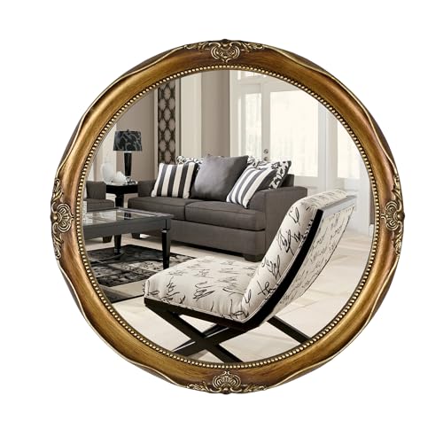 Funerom Vintage Decorative Wall Mirror Hanging Mirror Round (Antique Gold, 16 inch) - color: Antique Gold 16 Inch