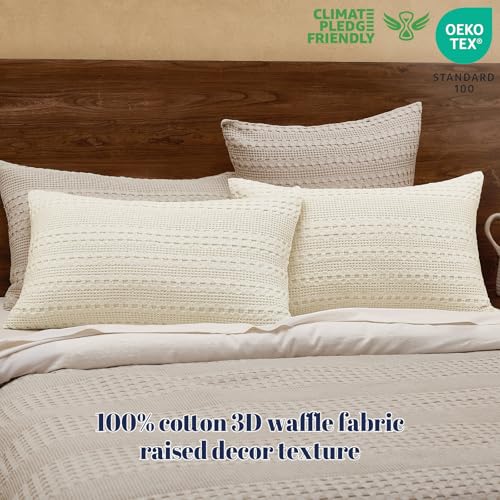 PHF 100% Cotton Waffle Pillow Shams Standard Size, 2 Pack 20" x 26" Soft Skin-Friendly Pillowcases, No Filling, Aesthetic Woven and Breathable Waffle Weave Pillow Case Covers for Bed, Ivory - color: Ivory, size: 26" x 20" (Pack of 2)