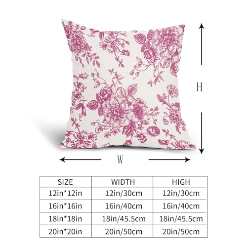 Hot Pink and Cream Floral Pillow Covers 18x18 Inch Set of 2 Vintage Floral Throw Pillow Covers Chinoiserie Flower Pillowcases Rustic Farmhouse Cotton Linen Cushion Covers for Couch Bed Sofa Decor - color: Hot Pink, size: 18" x 18" (Pack of 2)