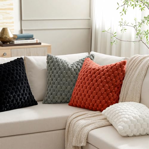 MIULEE Rust Faux Fur Decorative Throw Pillow Covers 18x18 Inch Set of 2 Super Soft Cozy Plush Cushion Cases Luxury Fluffy Pillowcases for Sofa Couch Bed Living Room - color: Rust, size: 18" x 18" (Pack of 2)